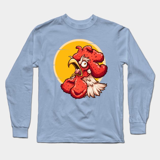 Angry crowing rooster Long Sleeve T-Shirt by memoangeles